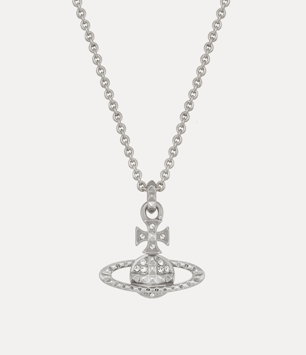 Vivienne Westwood Mayfair Bas Relief Pendant Necklace in Rhodium Crystal Crystal