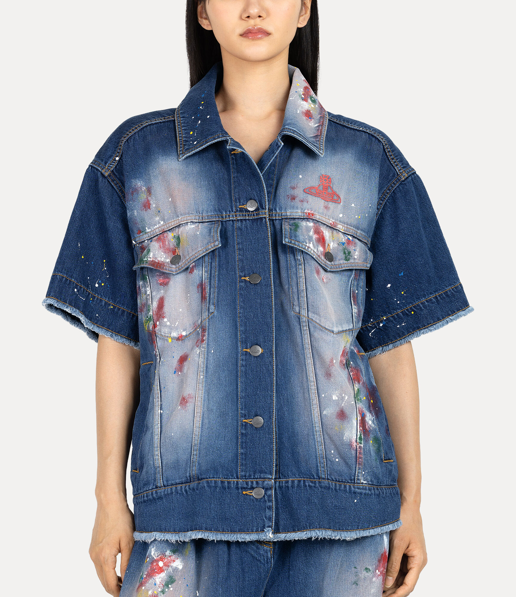 Hand Painted Denim Short Sleeve Jacket  large image number 4
