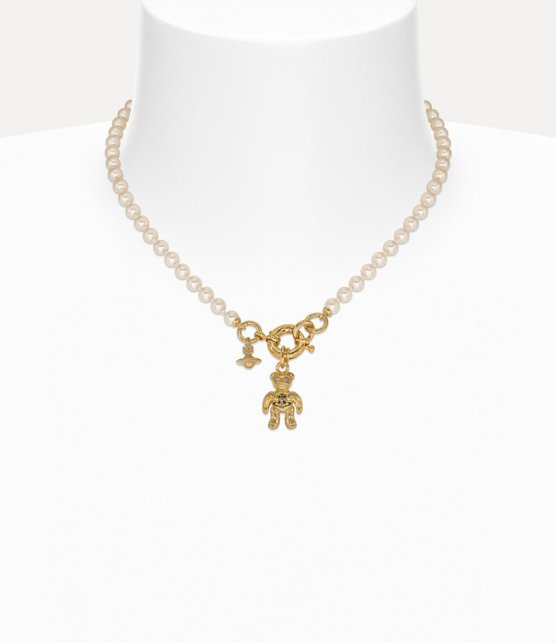 Vivienne Westwood Ruby Pearl Necklace in Gold Black Diamond Crystal Black Enamel Creamrose