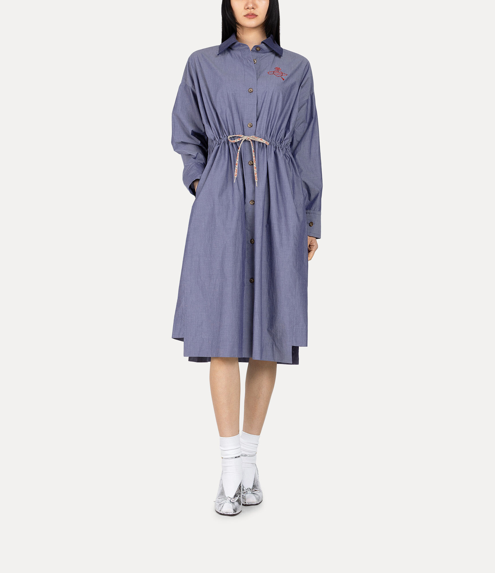 Organic Cotton Typewriter Collar Rib Shirt Dress  large image number 2