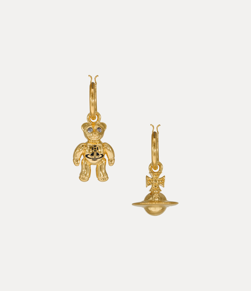 Vivienne Westwood Ruby Small Hoop Earrings in Gold Black Diamond Crystal Black Enamel, view 2