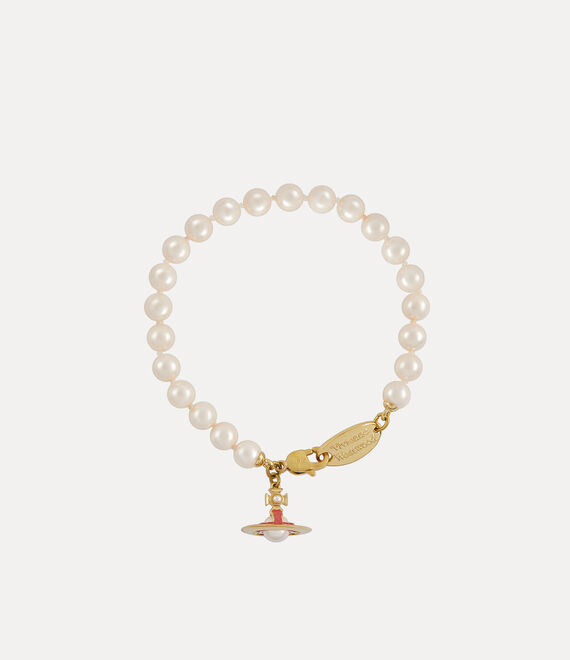 Vivienne Westwood Simonetta 人造珍珠手链 In Gold-creamrose-pearl-dark-pink-enamel