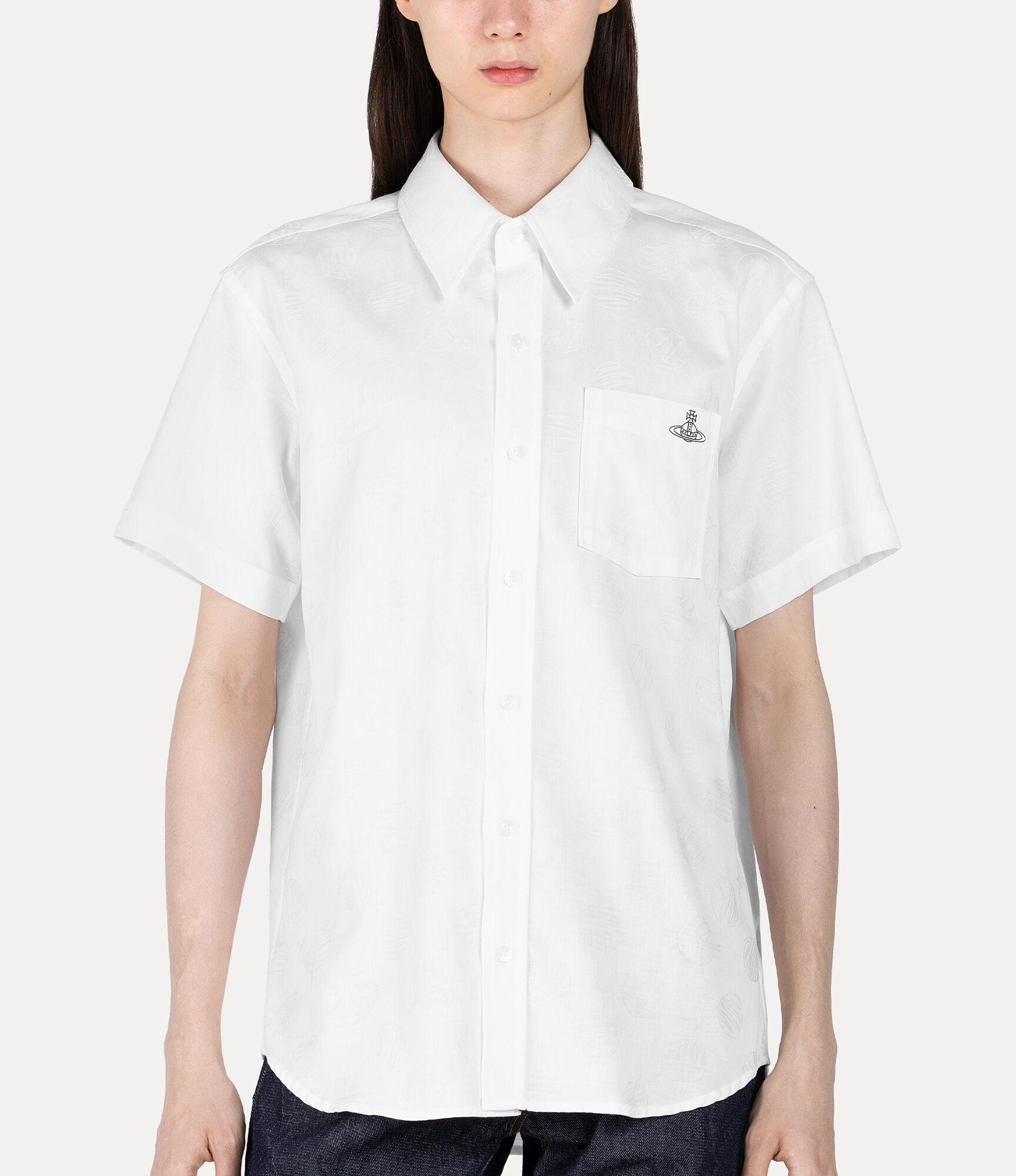 Scribble Dots Jacquard Short Sleeve Relax Pocket Shirt in WHITE