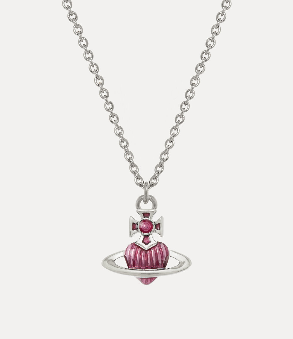 Vivienne Westwood Fabianna Bas Relief Pendant Necklace in Platinum Transparent Rose Enamel