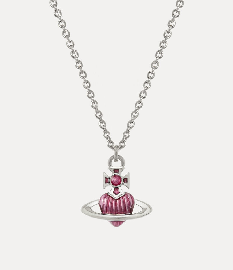 Vivienne Westwood Fabianna Bas Relief Pendant Necklace in Platinum Transparent Rose Enamel