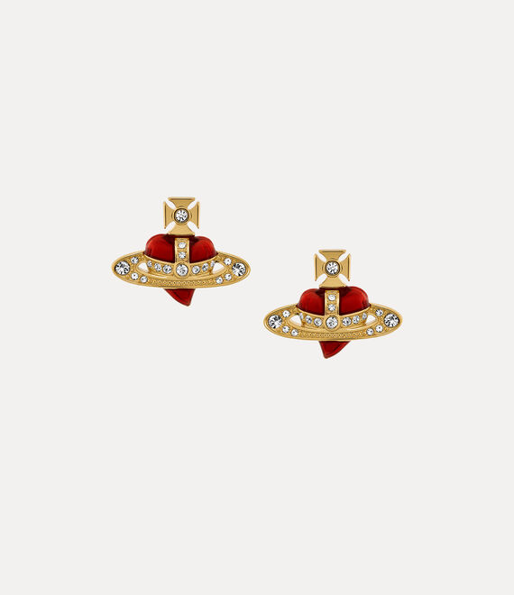 Shop Vivienne Westwood New Diamante Heart Earrings In Gold-crystal-crystal-indian-pink-enamel