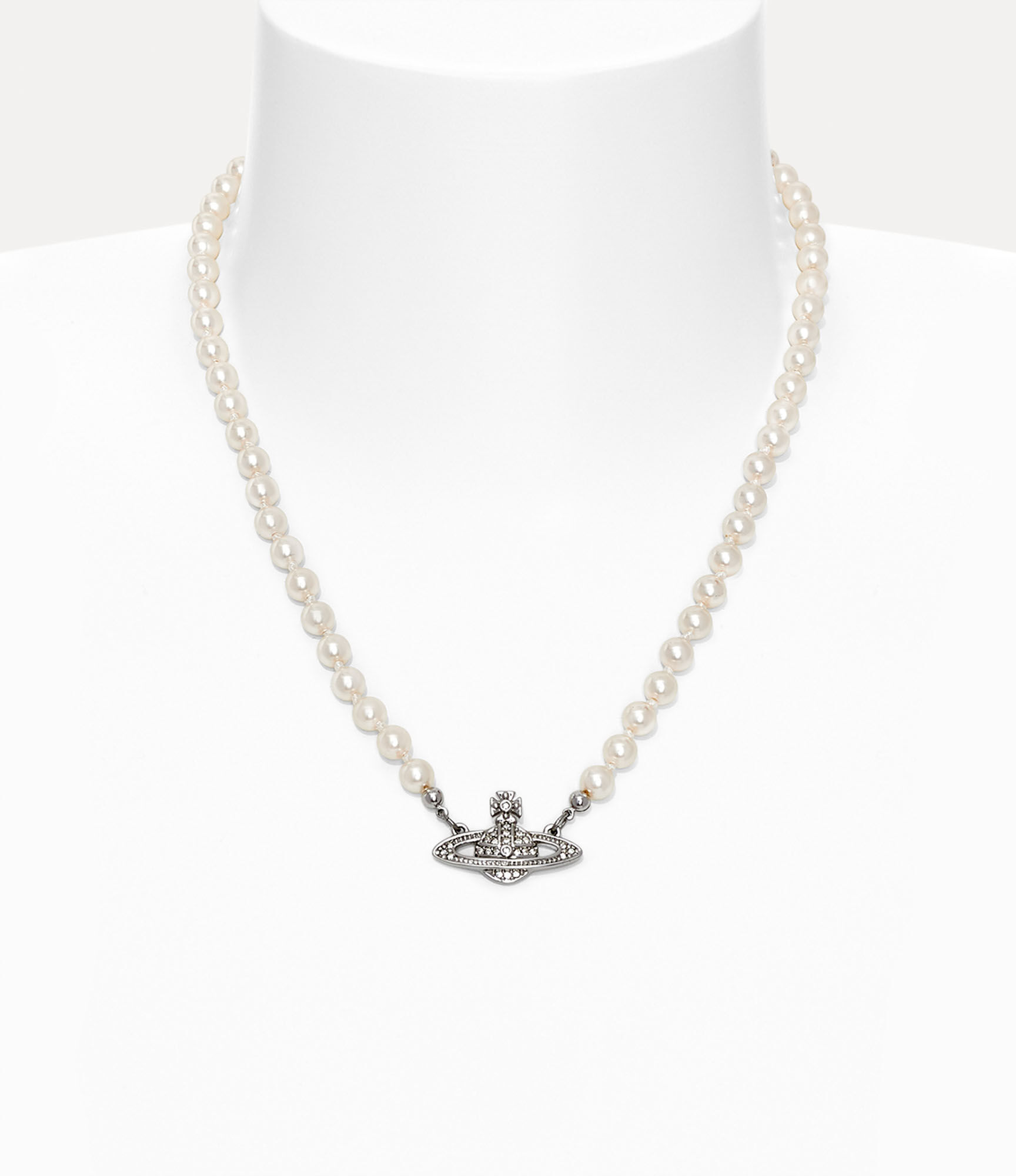 Man. Mini Bas Relief Pearl Necklace（铂金色/乳白色珍珠/水晶 
