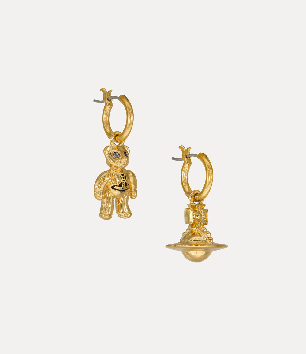 Vivienne Westwood Ruby Small Hoop Earrings in Gold Black Diamond Crystal Black Enamel, view 3
