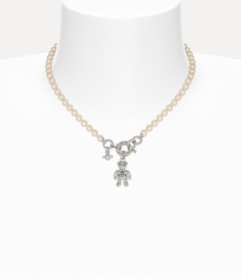 Vivienne Westwood Ruby Pearl Necklace in Silver / Black