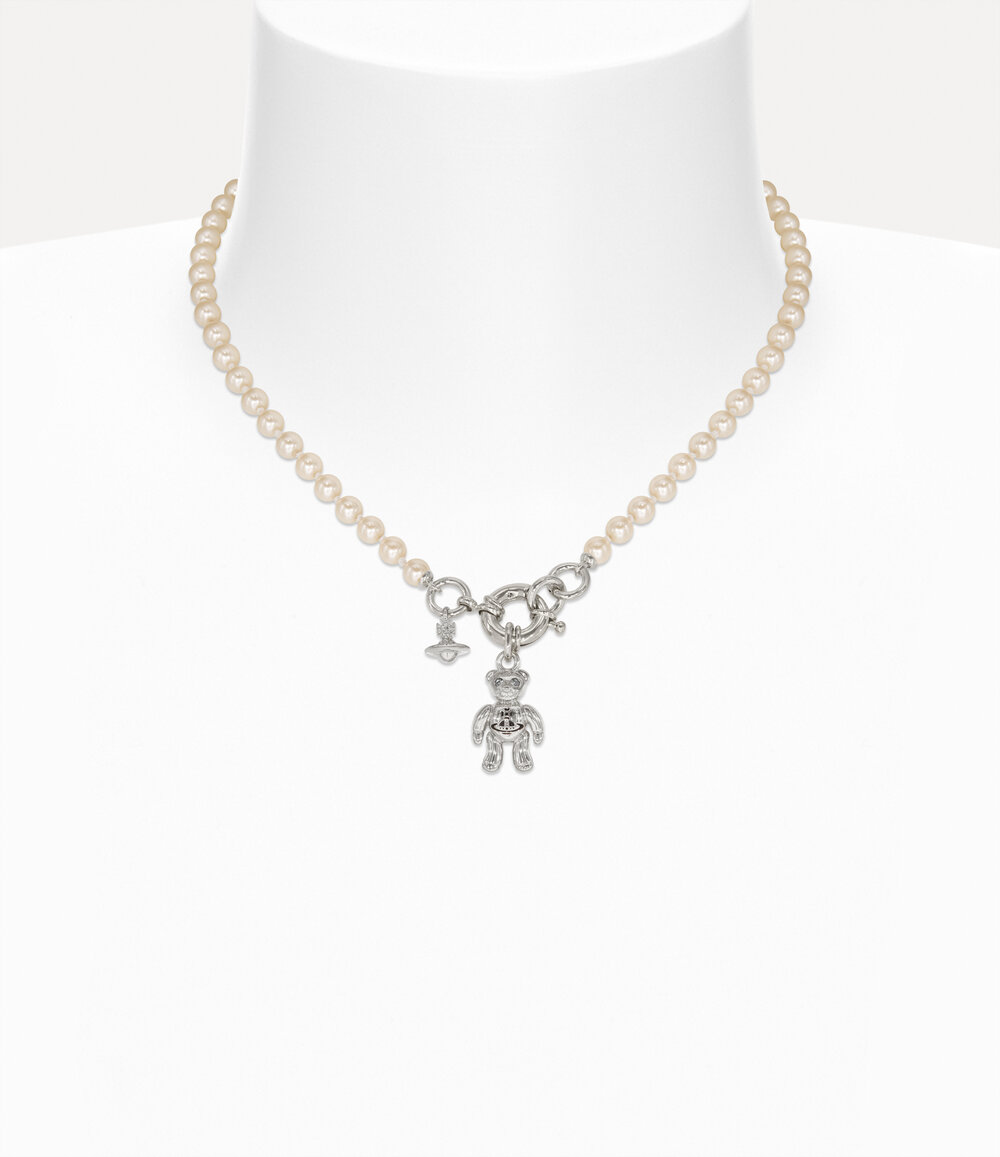 Vivienne Westwood Ruby Pearl Necklace in Silver / Black