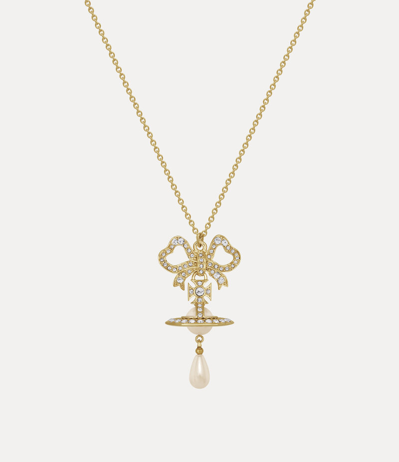 Vivienne Westwood Rigoberta Pearl Pendant Necklace in Gold White Crystal Creamrose Pearl