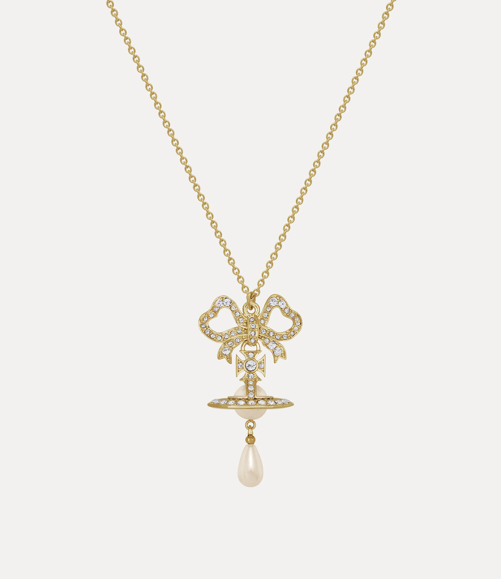 Vivienne Westwood Rigoberta Pearl Pendant Necklace in Gold White Crystal Creamrose Pearl