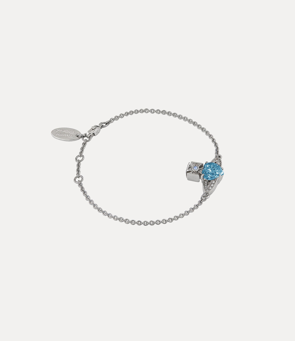 Vivienne Westwood Ariella Bracelet in Platinum Aquamarine Cz Light Sapphire Black, view 2