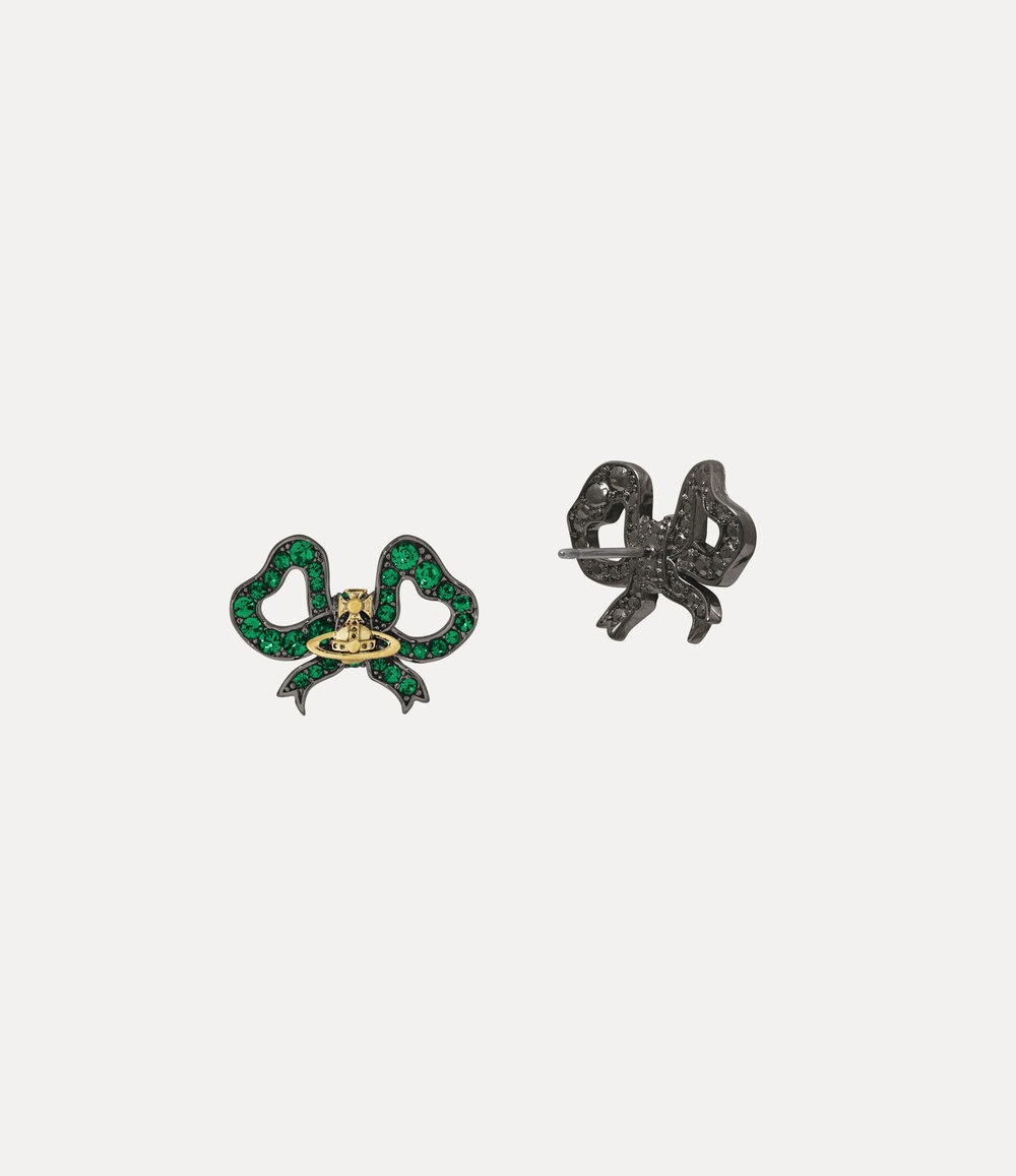 Vivienne Westwood Rigoberta Earrings in Ruthenium Gold Emerald Crystal, view 2