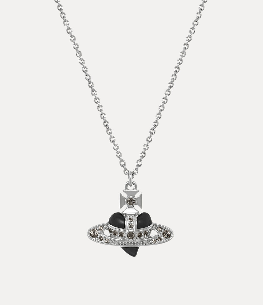 Vivienne Westwood New Diamante Heart Pendant Necklace in Platinum Black Diamond