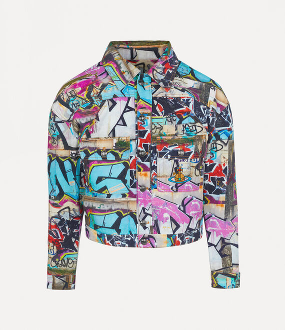 Shop Vivienne Westwood Denim Boxer Jacket In Graffiti
