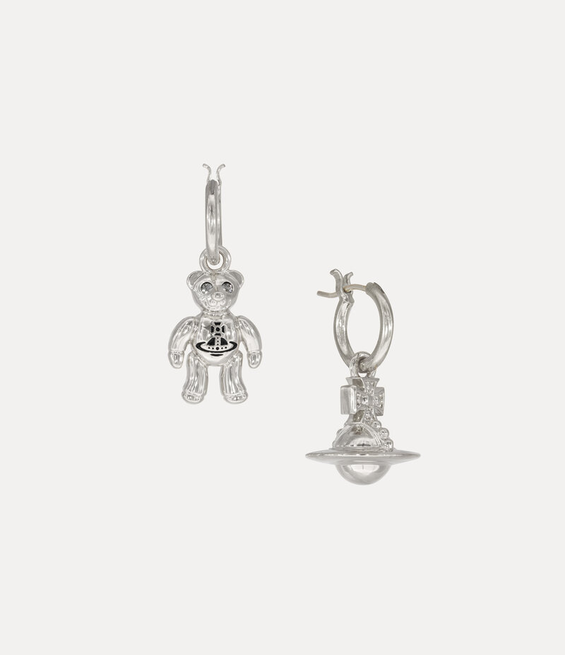 Vivienne Westwood Ruby Small Hoop Earrings in Platinum Black Diamond Crystal Black Enamel