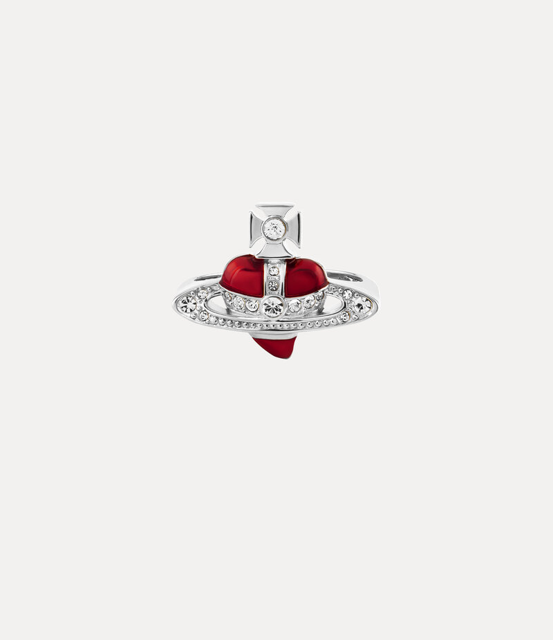 Vivienne Westwood New Diamante Heart Ring in Silver Red