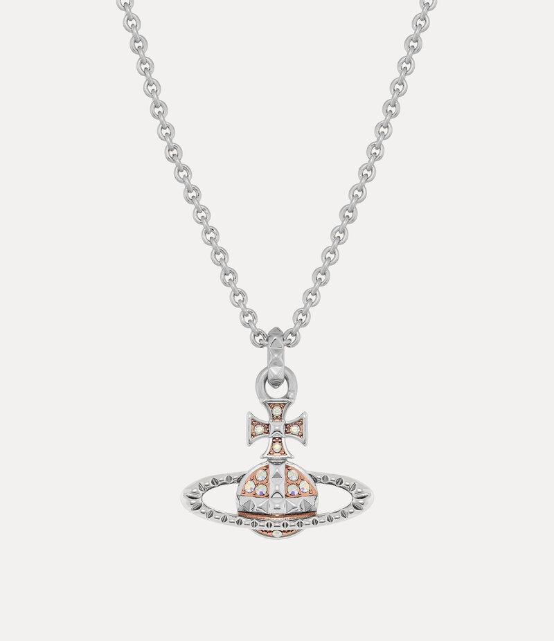 Vivienne Westwood Mayfair Bas Relief Pendant Necklace in Rhodium Pink Gold Crystal Ab Crystal