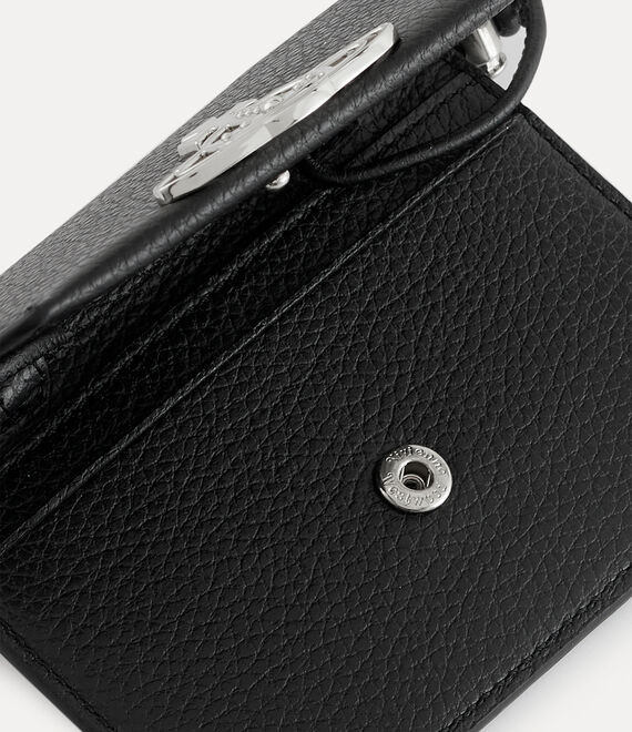 Grain Leather Card Holder With Strap in BLACK