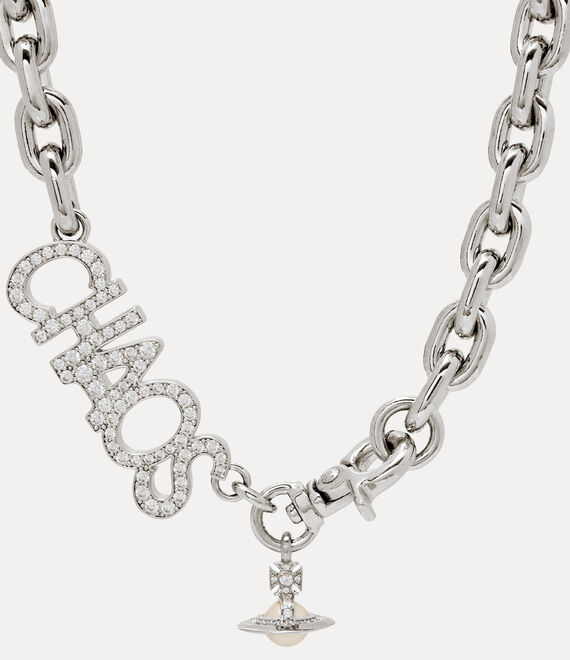 Vivienne Westwood Chaos Large Necklace Silver Cubic Zirconia / Glass Pearls Women