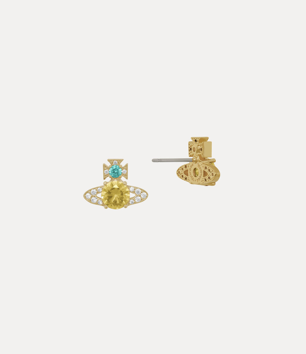 Vivienne Westwood Ismene Earrings in Gold Light Turquiose Light Yellow White Cz, view 2