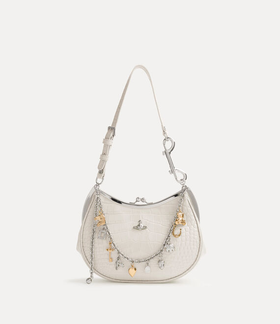 Vivienne Westwood Charm Frame Purse Emboss Croc Leather Pearl-white