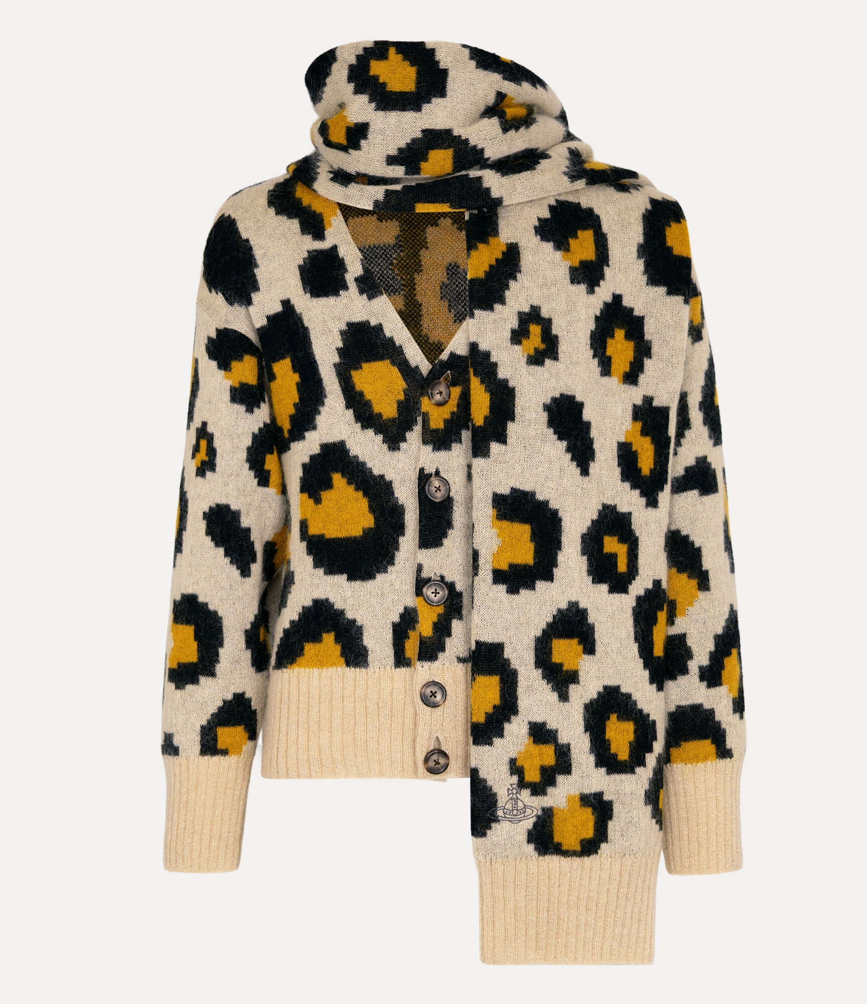 Pixelated Leopard Brushed Scarf Cardigan
