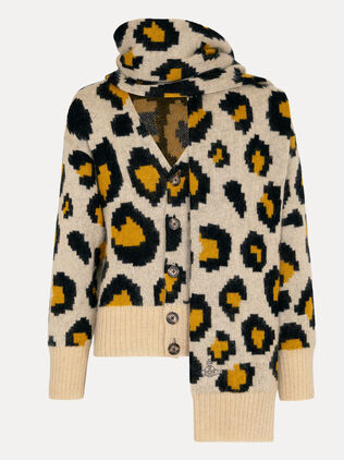 Pixelated Leopard Brushed Scarf Cardigan