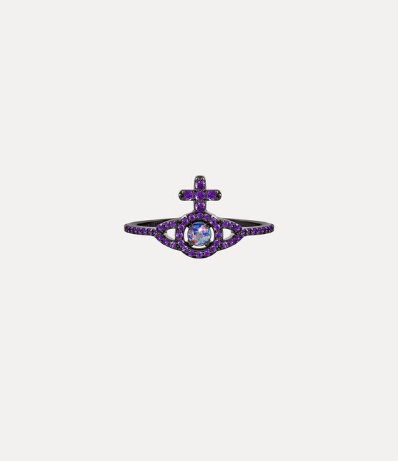 Shop Vivienne Westwood Olympia Ring In Ruthenium-dark-violet-cz-violet-synthetic-opal