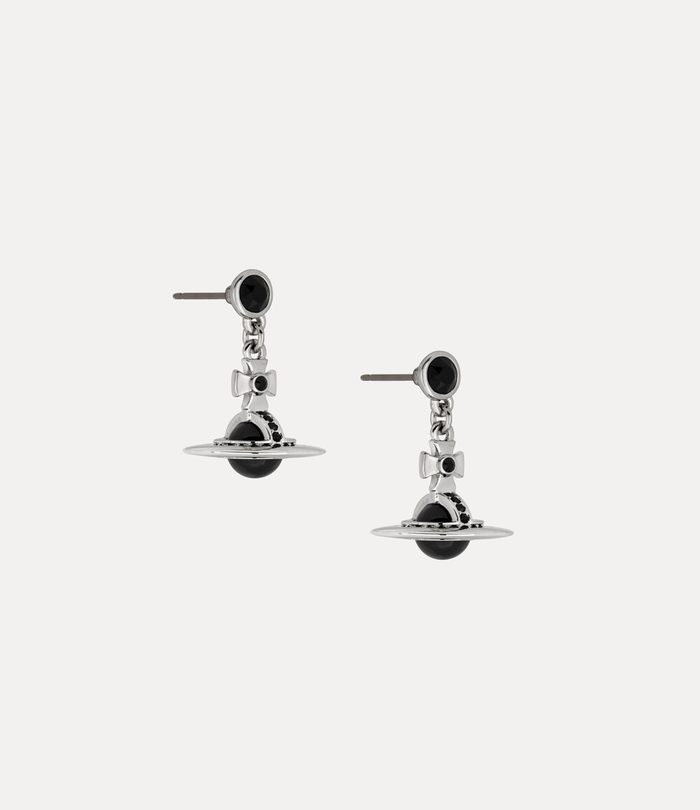 Vivienne Westwood New Petite Orb Earrings in Platinum Black Cz Jet Crystal, view 3