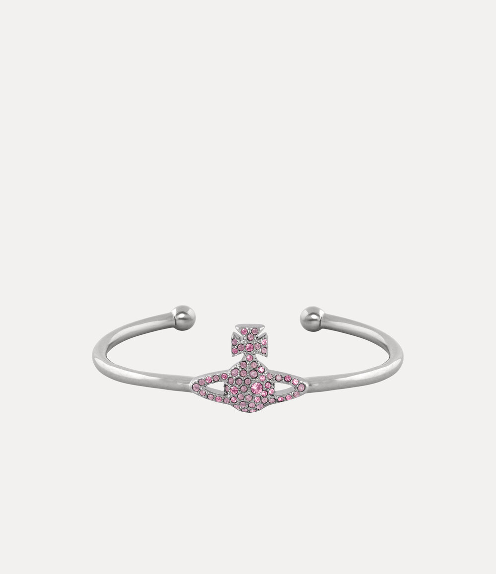 Vivienne Westwood Grace Bas Relief Open Bangle in Platinum Iris Light Amethyst Light Rose Crystal