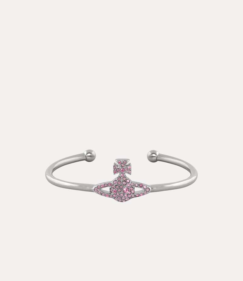 Vivienne Westwood Grace Bas Relief Open Bangle in Platinum Iris Light Amethyst Light Rose Crystal