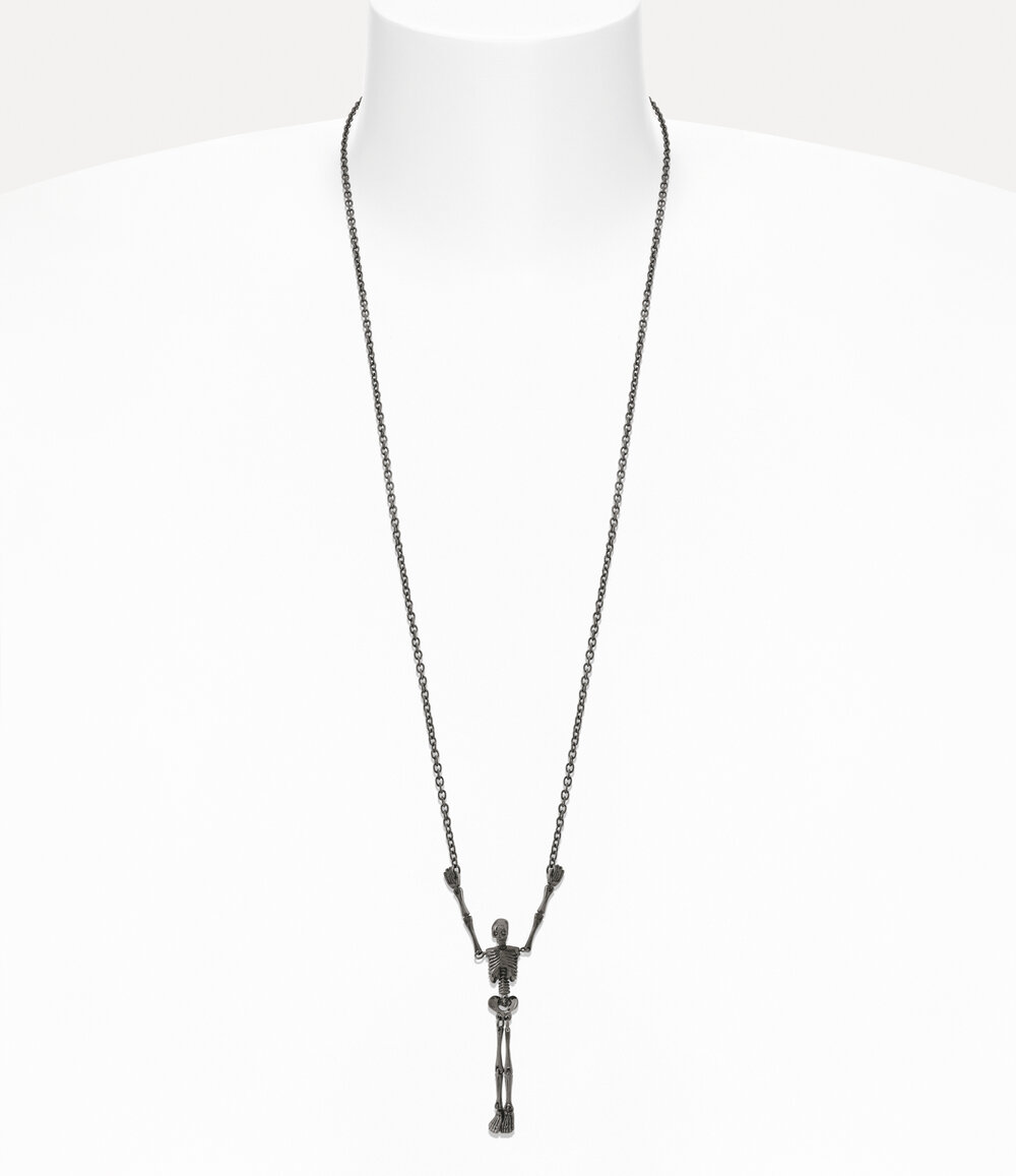 Vivienne Westwood Skeleton Long Necklace in Ruthenium Black Enamel, view 2