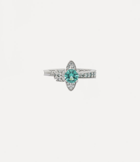 Shop Vivienne Westwood Maitena Ring In Platinum-light-turquoise-nano-crystal-cz-