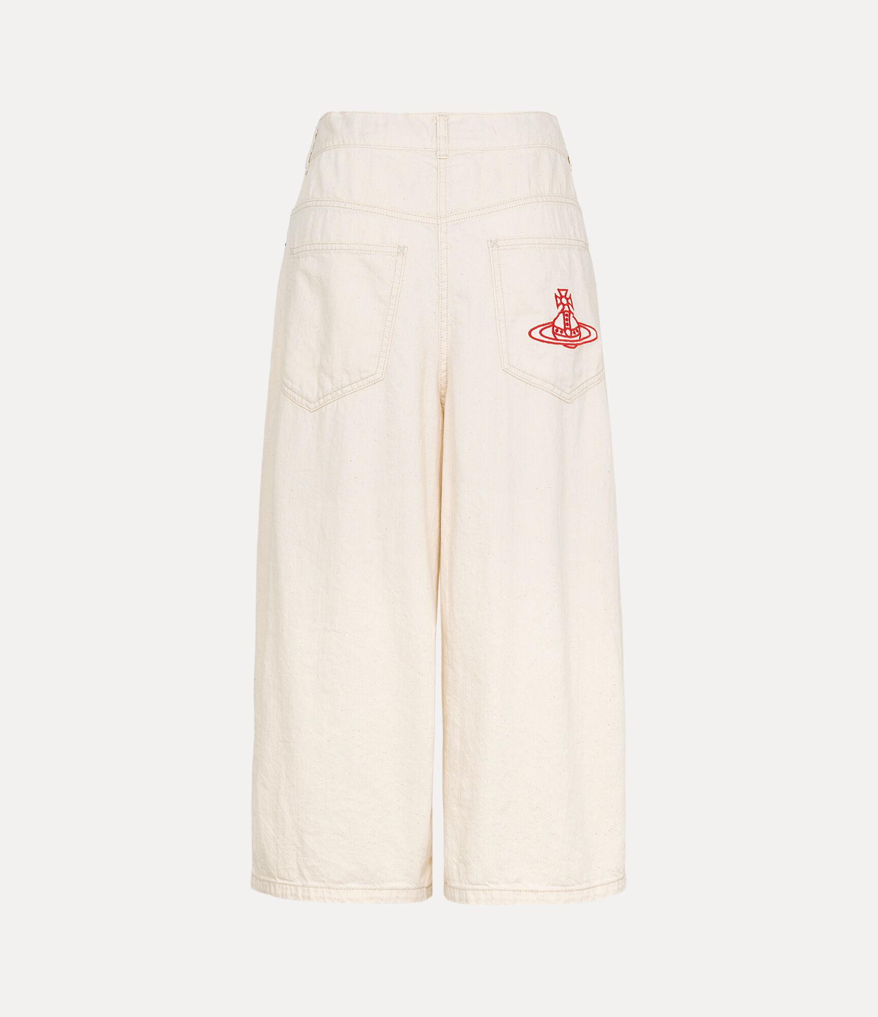 Light Denim Elastic Gathered Wide Trousers in OFF-WHITE | Vivienne