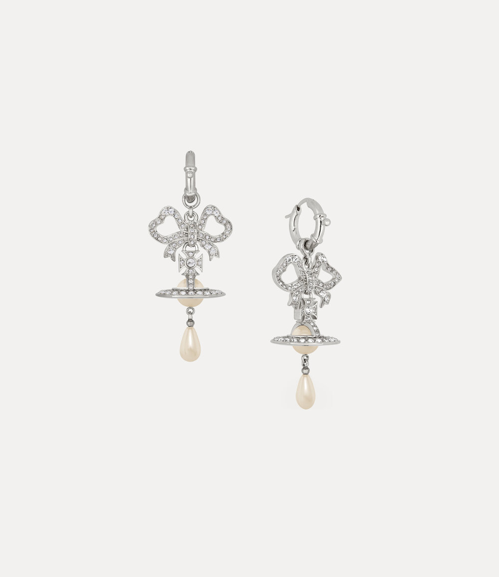 Vivienne Westwood Rigoberta Pearl Earrings in Platinum White Crystal Creamrose Pearl