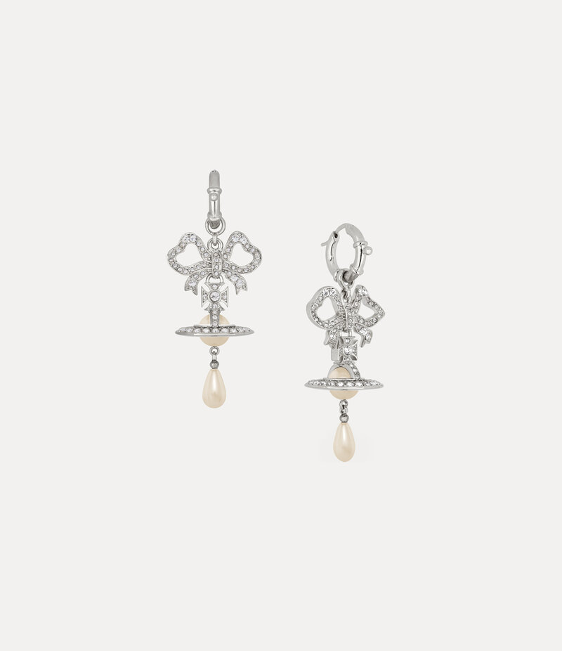 Vivienne Westwood Rigoberta Pearl Earrings in Platinum White Crystal Creamrose Pearl