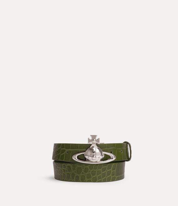 Vivienne Westwood Orb Buckle Belt Emboss Croc Leather Khaki S/m Unisex