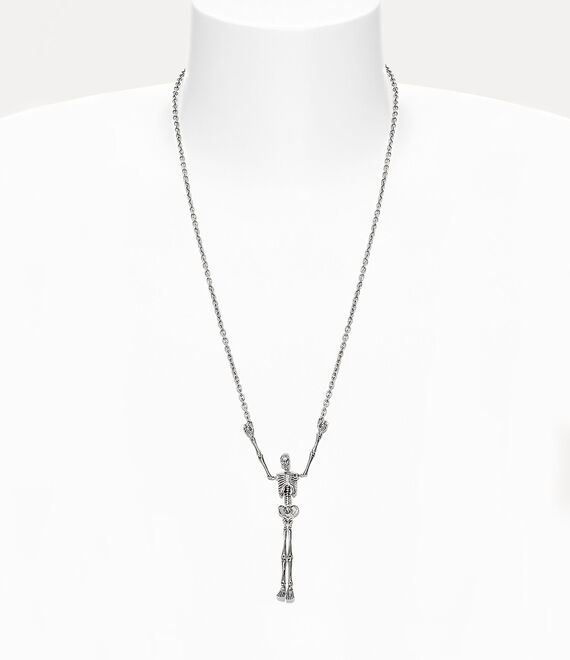 Vivienne Westwood Skeleton Long Necklace In Palladium-black