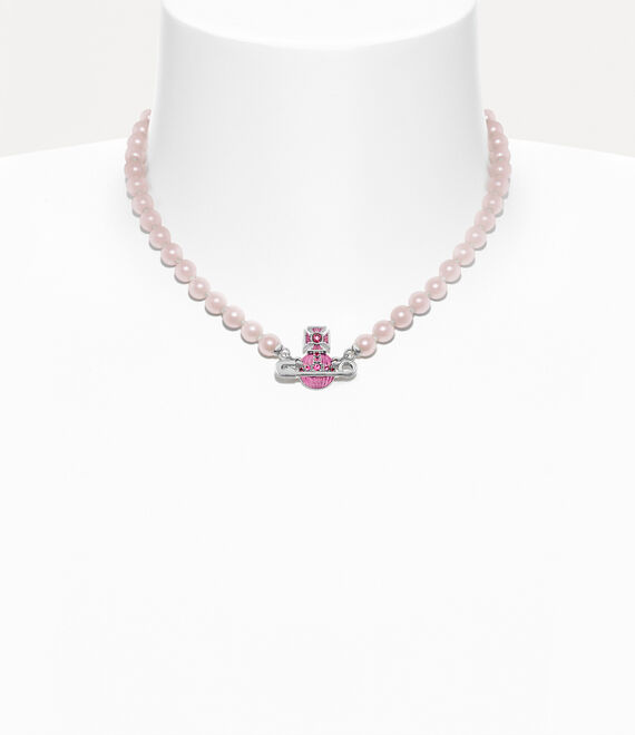 Vivienne Westwood Kitty Pearl Necklace In Platinum-rose-crystal-rose-enamel