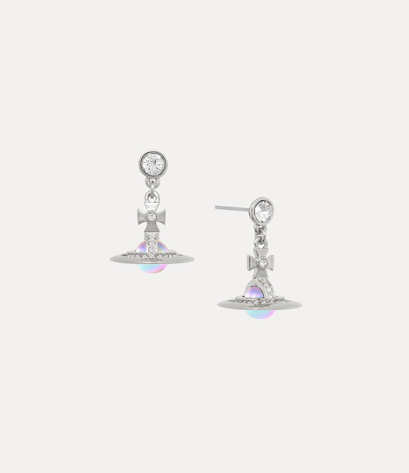 Vivienne Westwood New Petite Orb Earrings in Platinum White Crystal Pink Ab Cz
