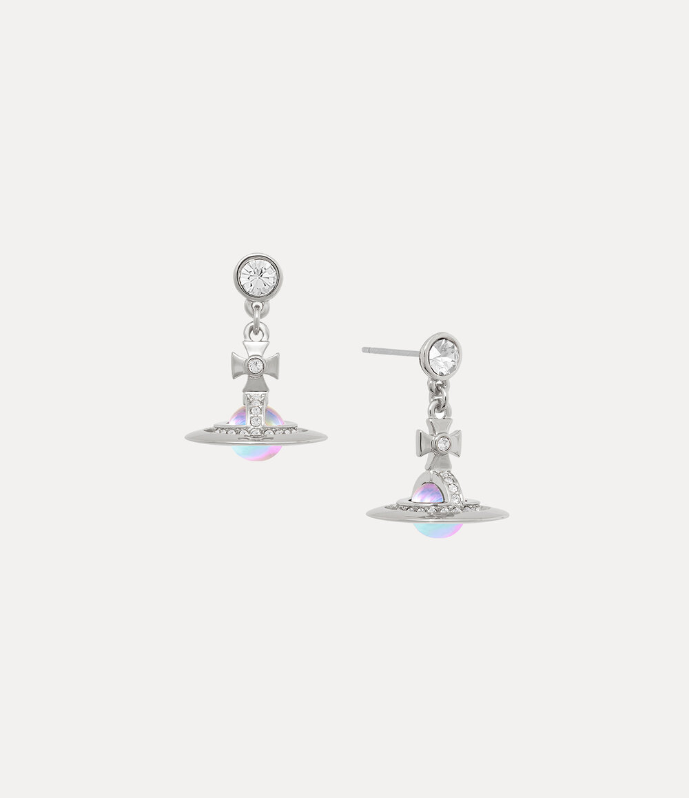 Vivienne Westwood New Petite Orb Earrings in Platinum White Crystal Pink Ab Cz