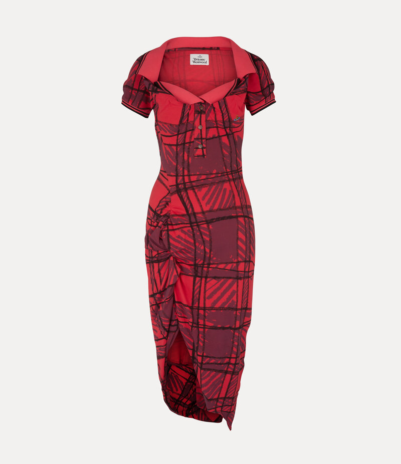 Vivienne Westwood Long Monday Pulling Dress in Red Scribble Check