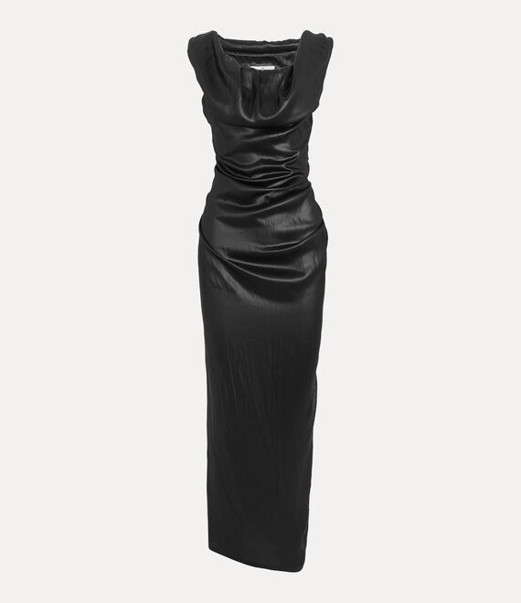 Vivienne Westwood Long Ginnie Pencil Dress Fluid Viscose Satin Black 40 Women