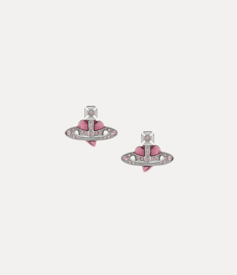 Vivienne Westwood New Diamante Heart Earrings in Platinum Vintage Rose Crystal Light Rose Enamel