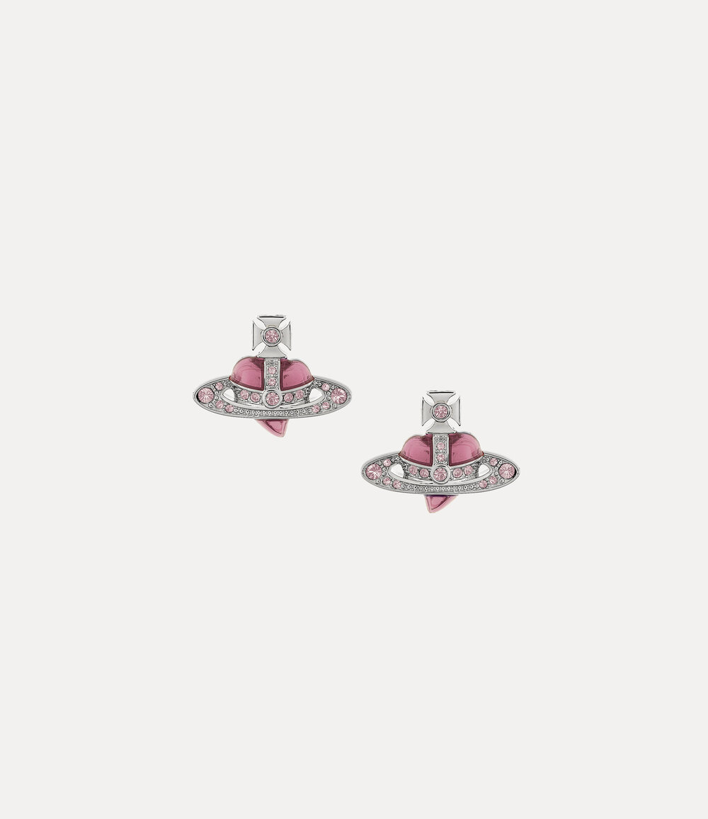 Vivienne Westwood New Diamante Heart Earrings in Platinum Vintage Rose Crystal Light Rose Enamel