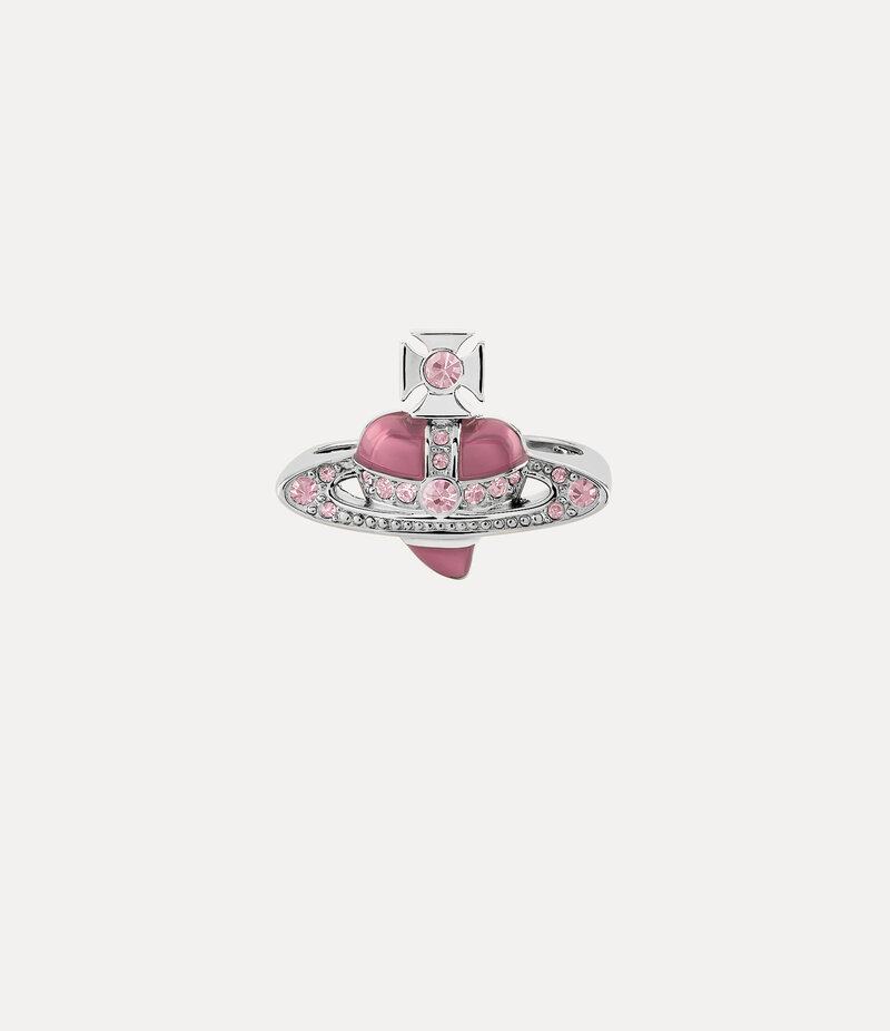 Vivienne Westwood New Diamante Heart Ring in Platinum Vintage Rose Crystal Light Rose Enamel
