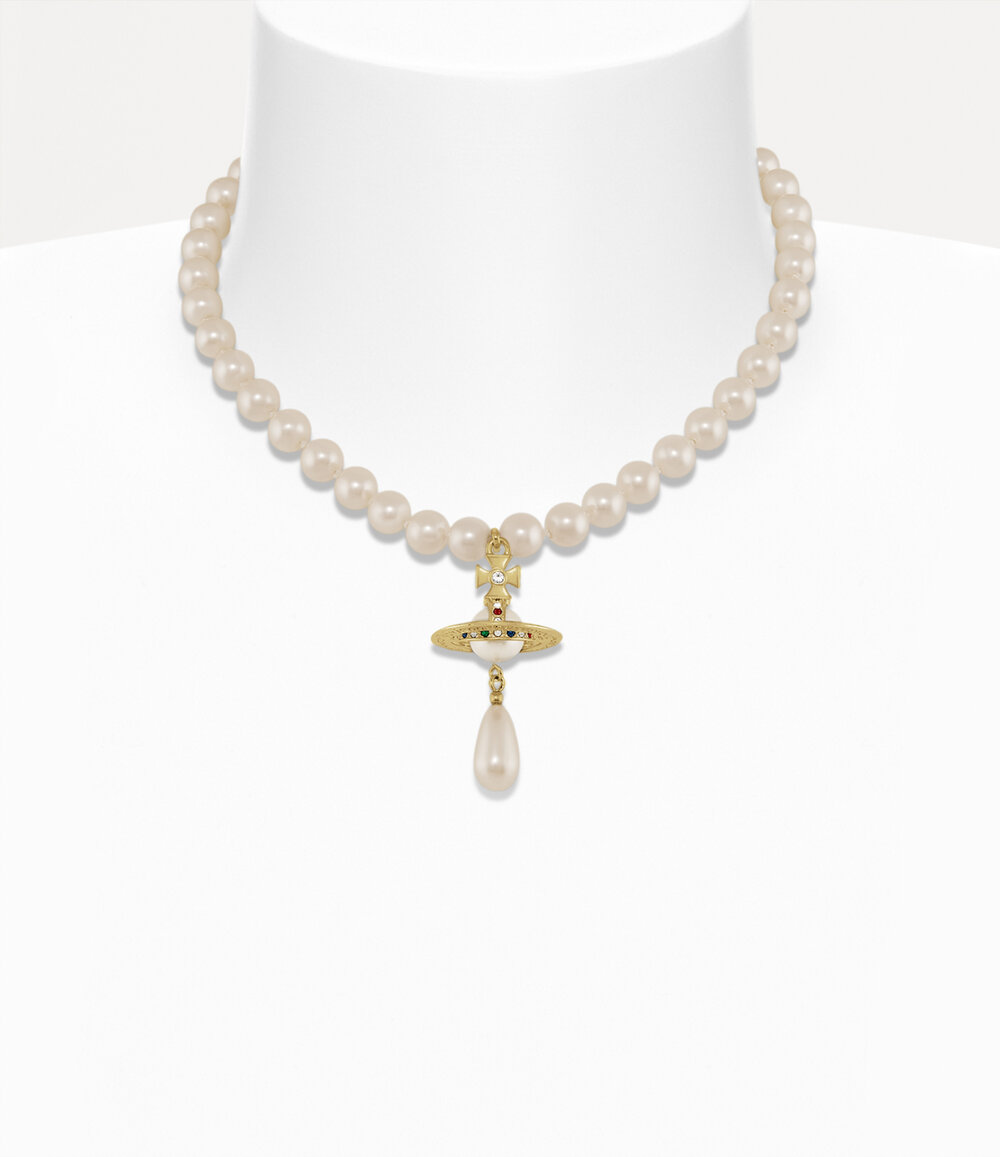 Vivienne Westwood One Row Pearl Drop Choker in Gold