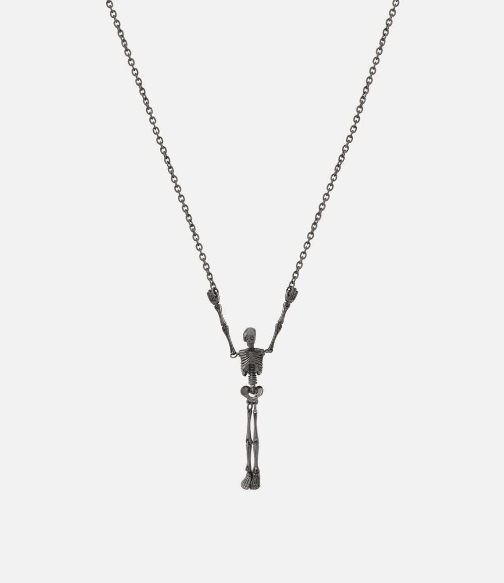 Vivienne Westwood Skeleton Long Necklace in Ruthenium Black Enamel